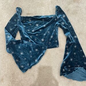Cider Teal Velvet Starry Crop Top